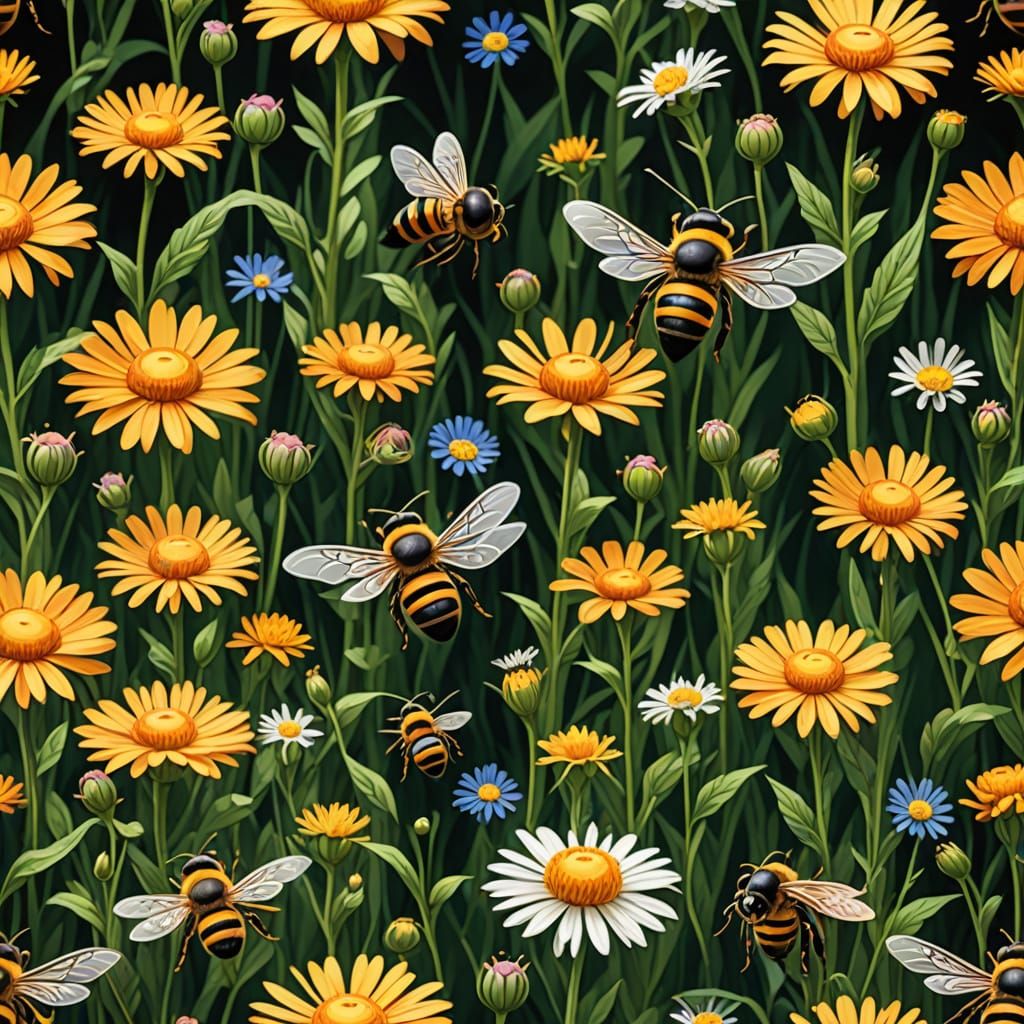 Busy Bees in the Wildflowers