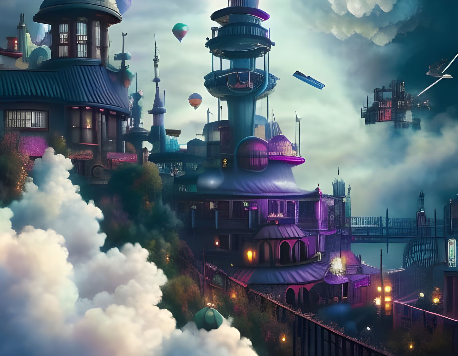 Steampunk City Amidst Cotton Candy Clouds