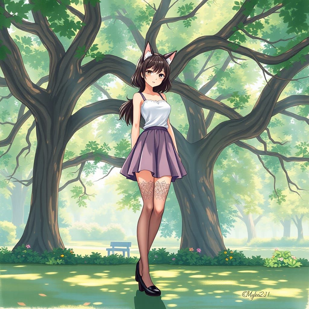 Anime-Inspired Statue of Elegant Neko Girl