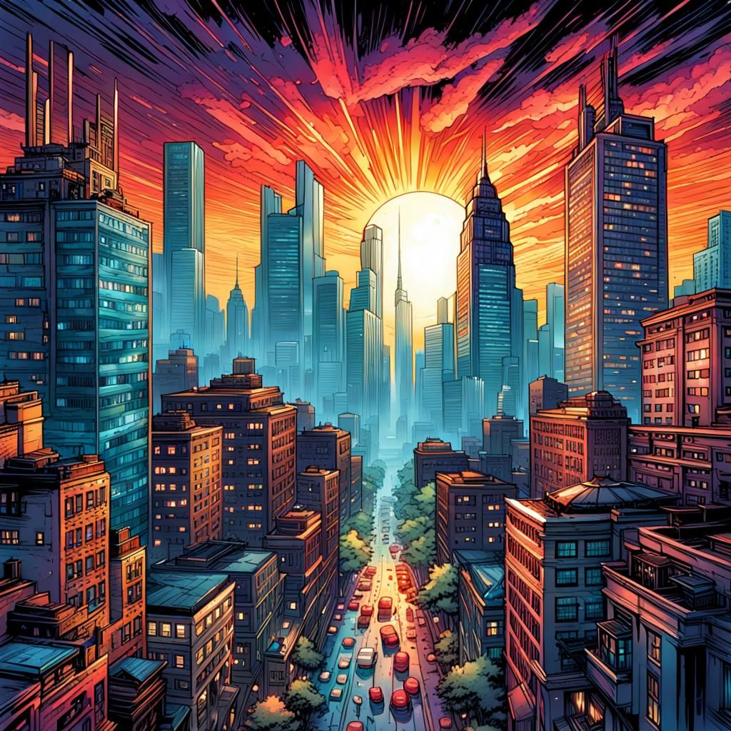 Vibrant city background tall skyscrapers Mark Brooks and Dan Mumford, comic book art, perfect, smooth