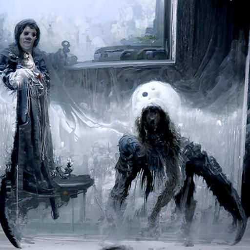 Scary Ghost Lady in Foggy Mirror: Horror Art