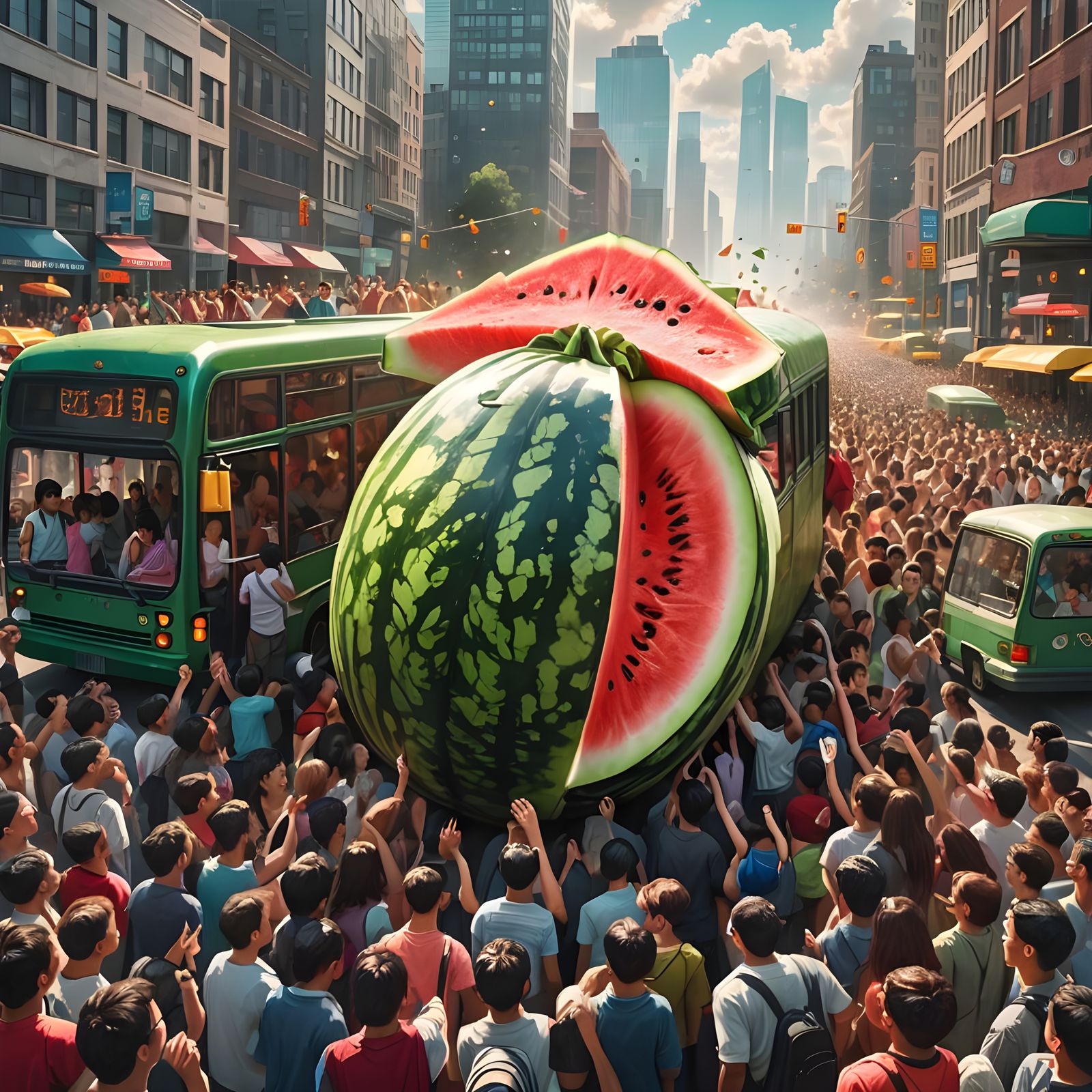 Giant Watermelon Rides the Bus