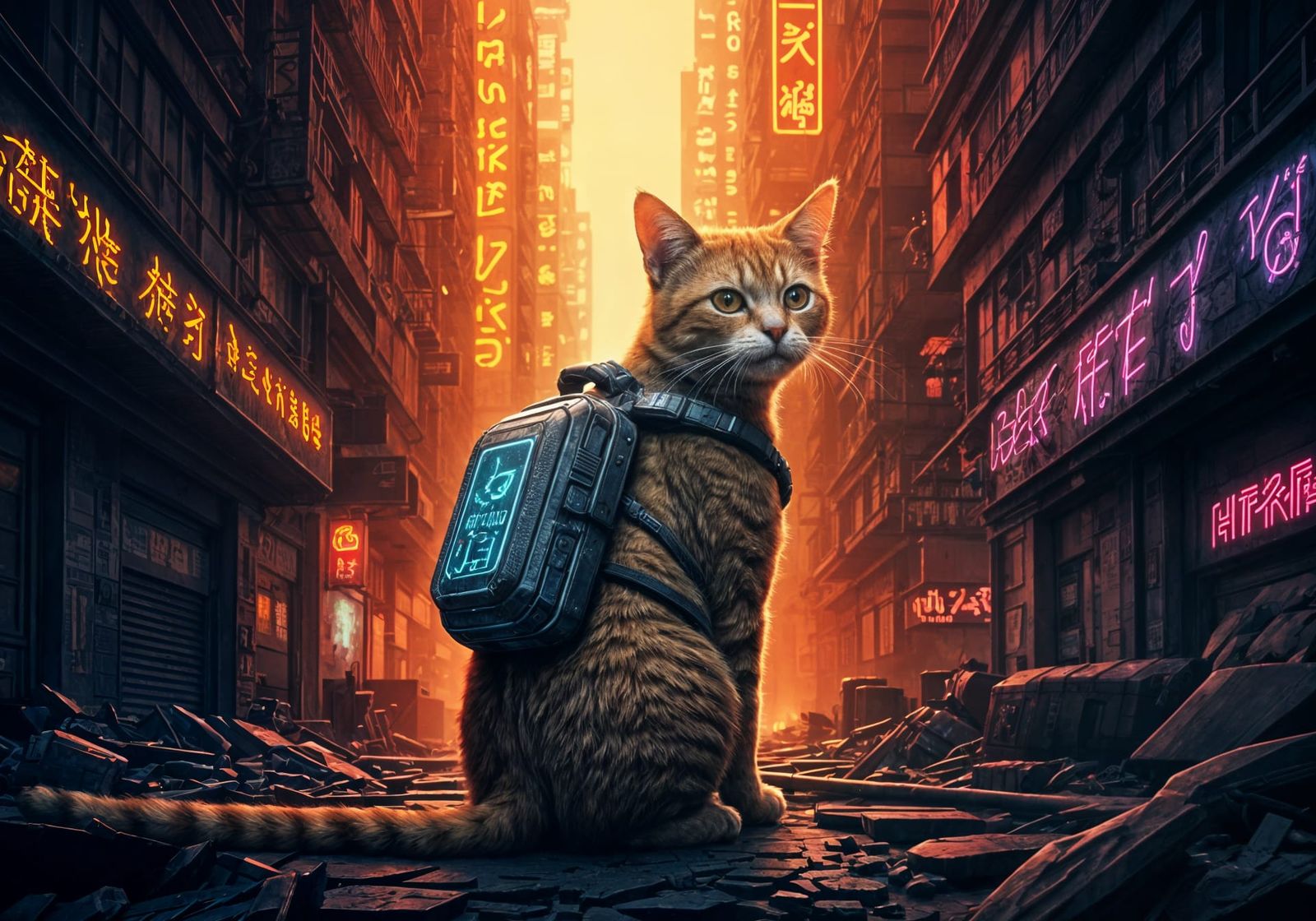 Cyberpunk Cat in Kowloon Walled City