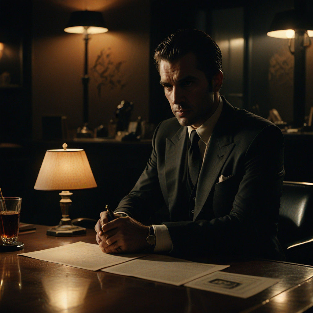 Man in Mafia Boss's Office, Hidden in Shadow