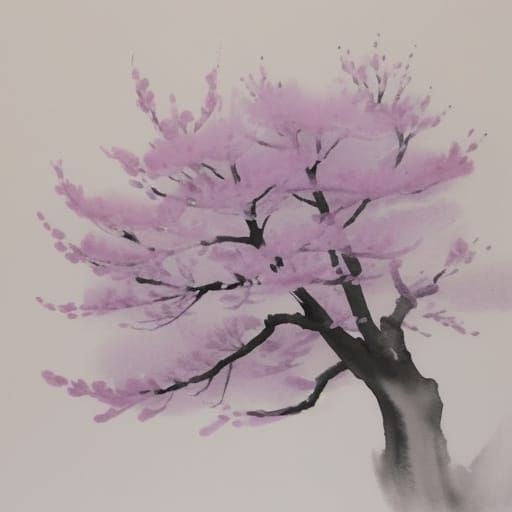 Samurai Warrior in Serene Garden - Japanese Ink Painting