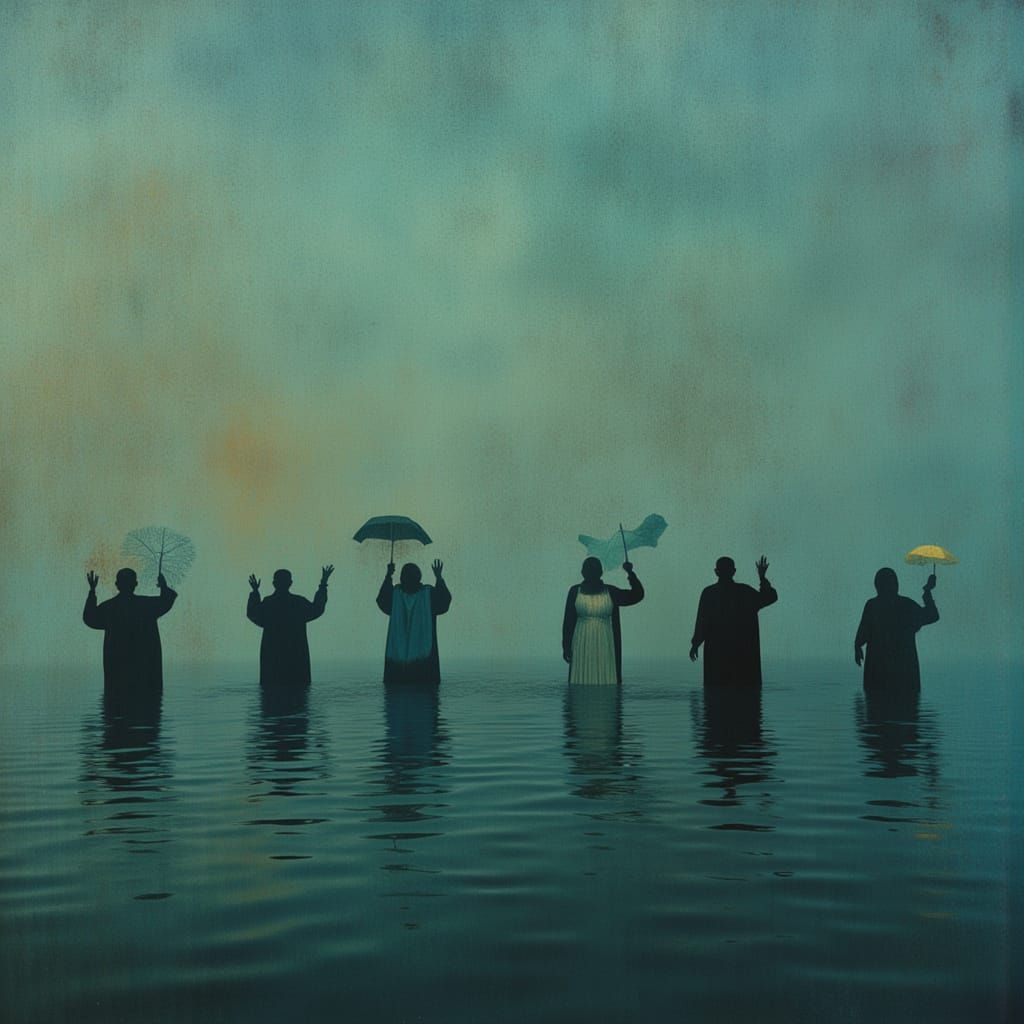 Swimmers Enjoying a Serene Lake