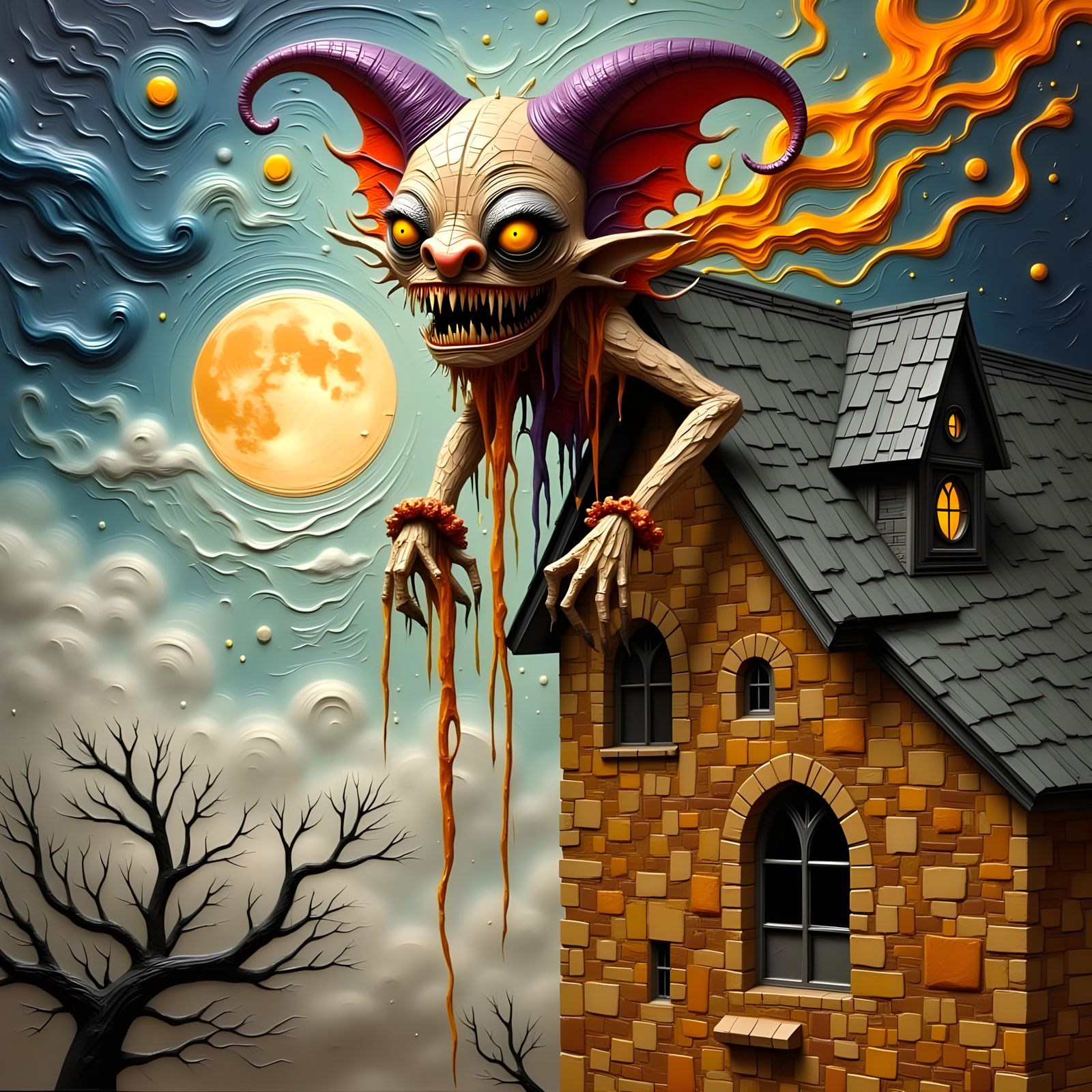 Grotesque Gargoyle Unveiled Under a Spooky Full Moon