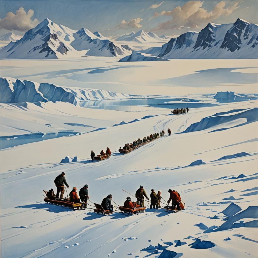 Scott's Antarctic Expedition: A Gouache Oil Painting