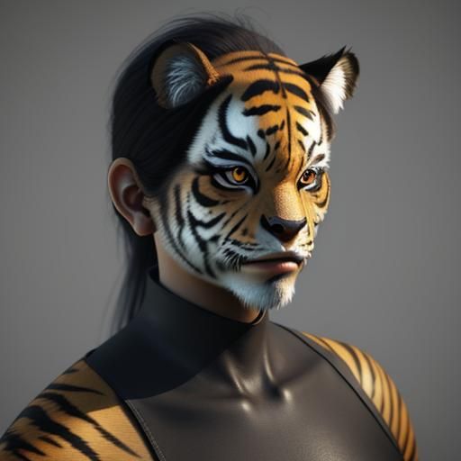 Woman Transforms into Tiger: 3D Render