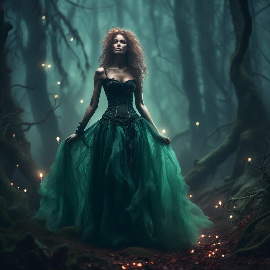Mystical Forest Witch in Dark Fantasy Illustration