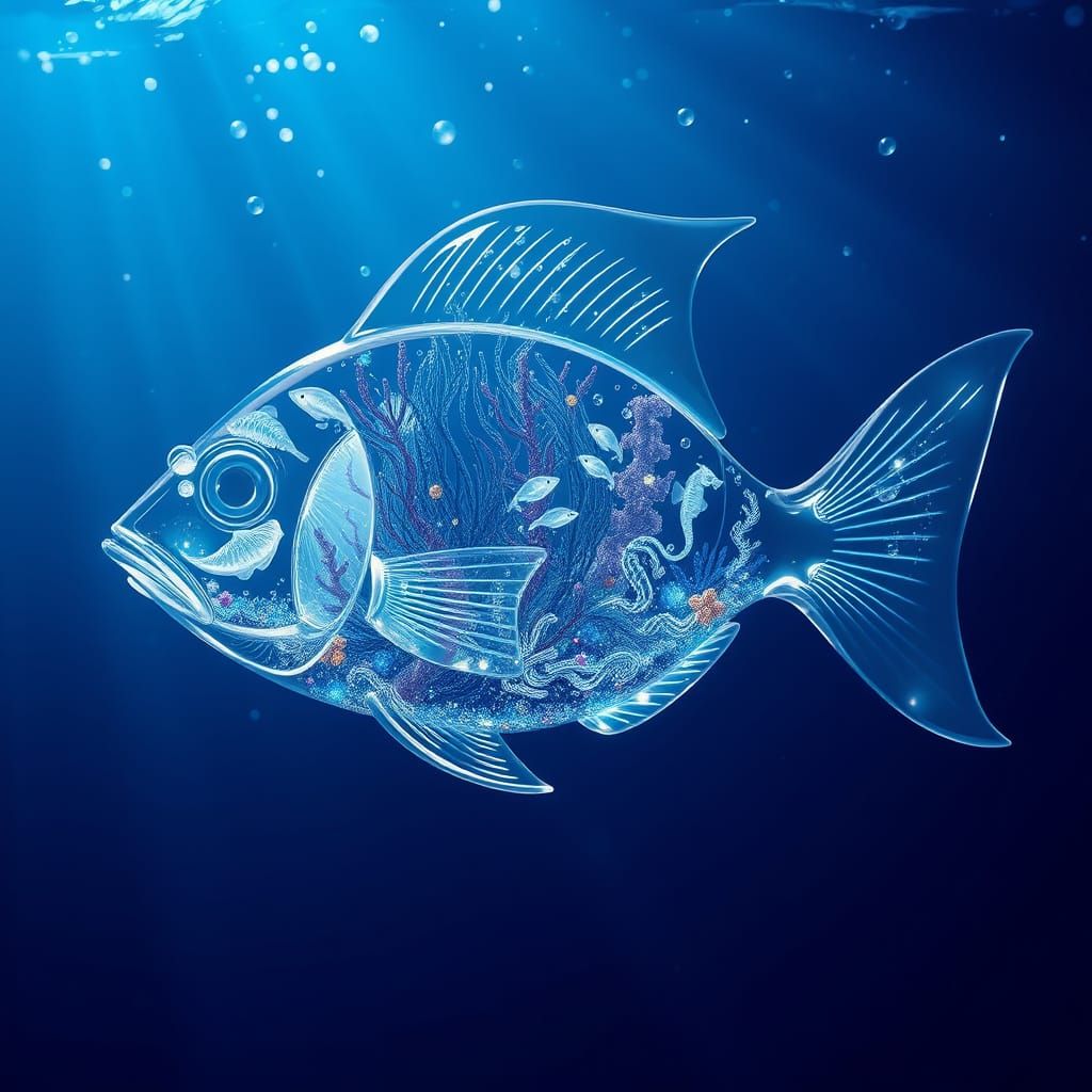 Surreal Glass Fish Adorned with Delicate Ocean Life