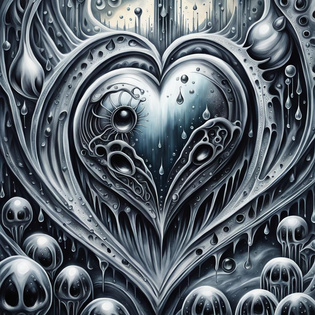 Weeping Heart in Dark Surrealism Style