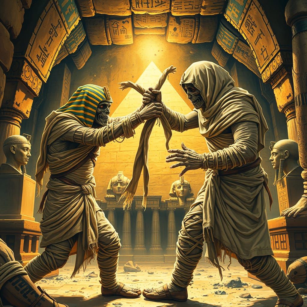 Mummy Battle in Egyptian Pyramid, Fantasy Art