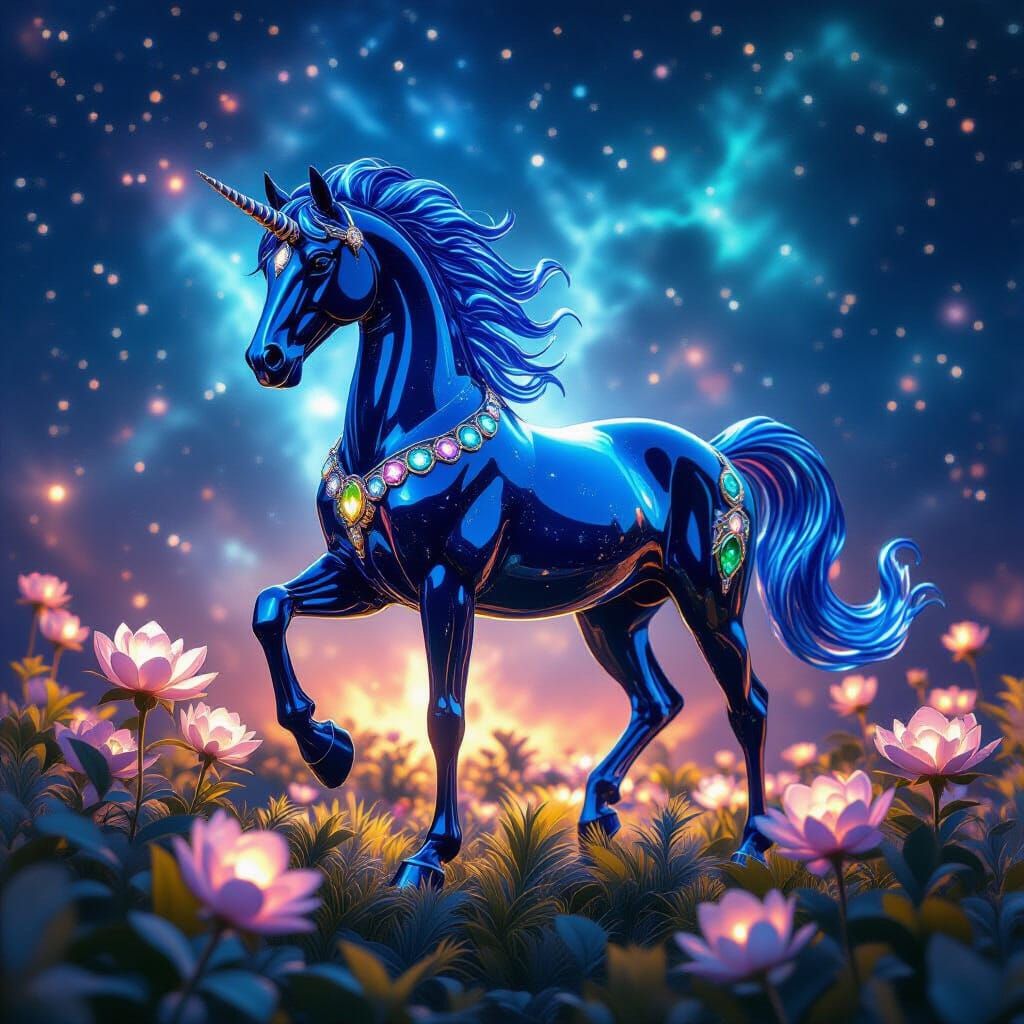 Sapphire and Emerald Glass Horse Sculpture