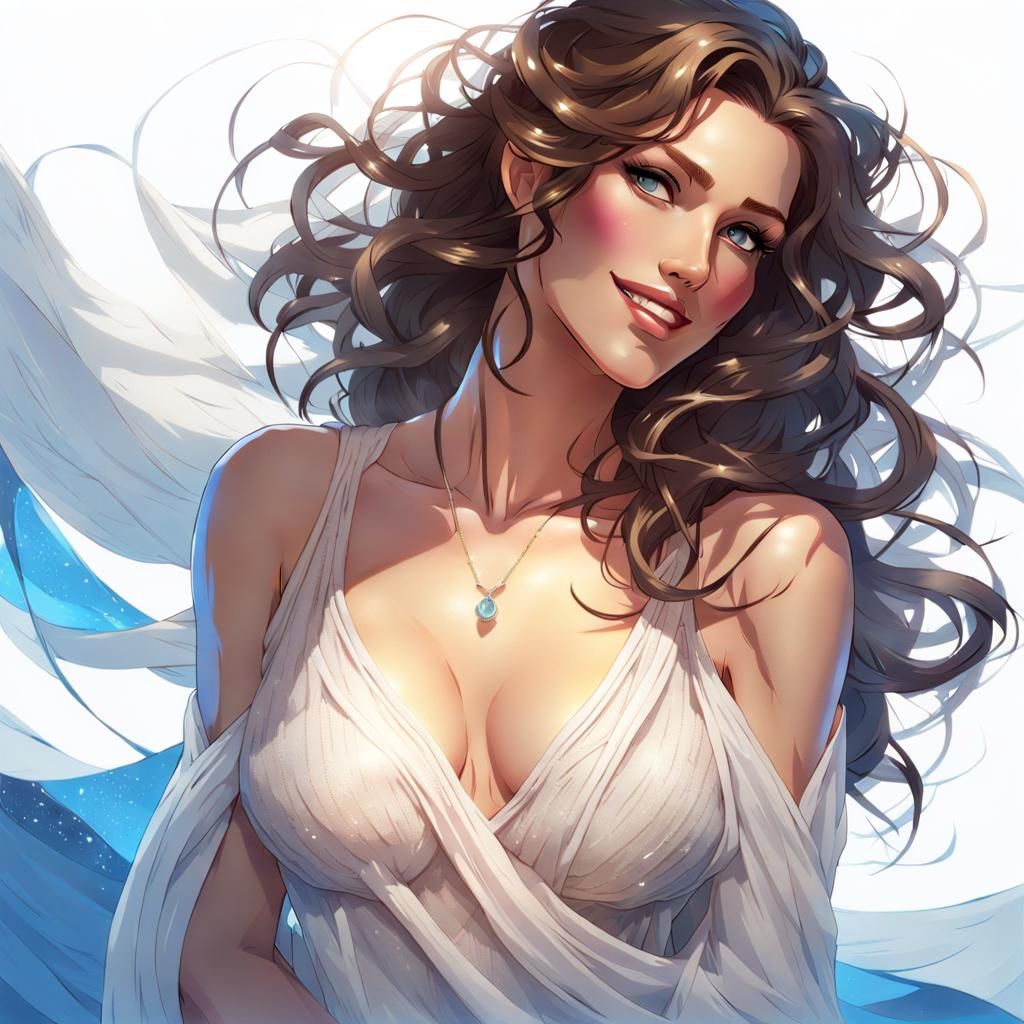 Brunette with Wavy Hair and Sweet Smile