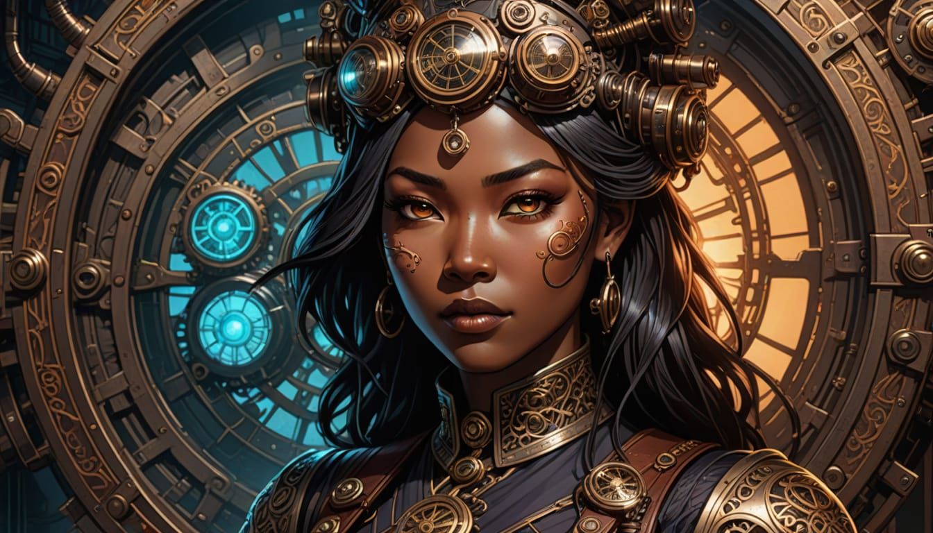 Steampunk Woman Portrait in Comic Book Art Style