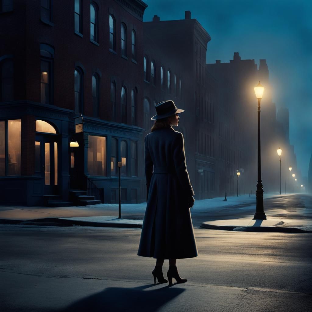 Solitary Figure in City Street at Dusk