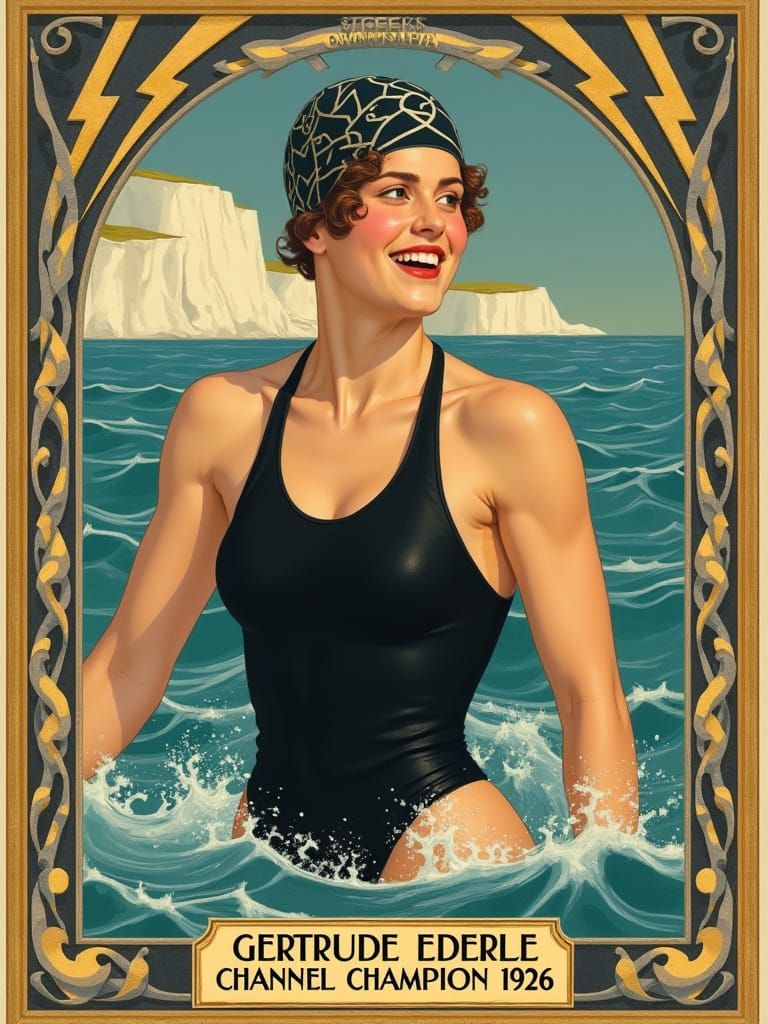 Gertrude Ederle Channel Champion 1926 Art Deco Poster