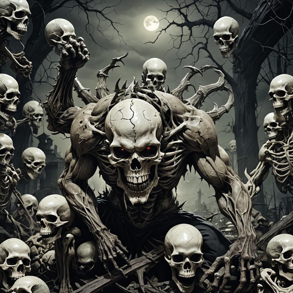 Grotesque Monster with Skull: Dark Alcohol Ink Art