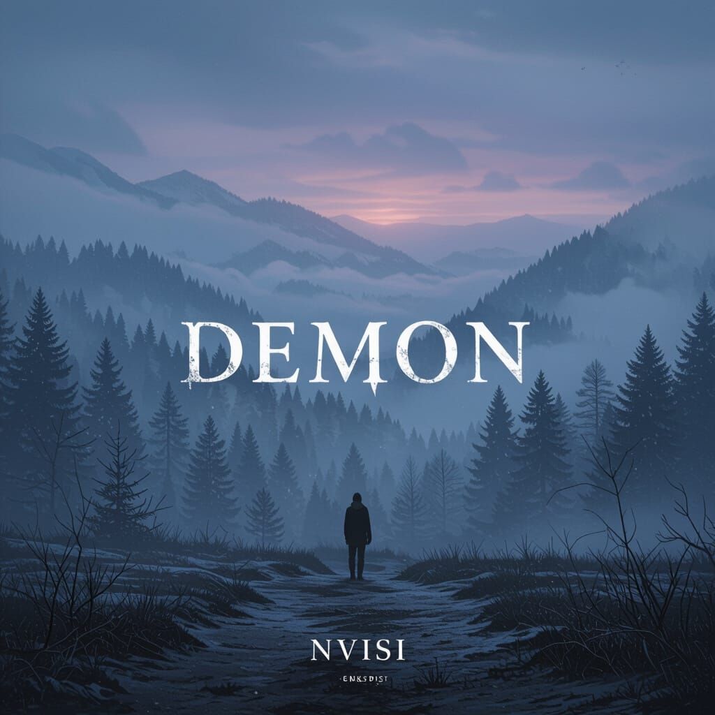 Winter Landscape with Foggy Mountains and Forest