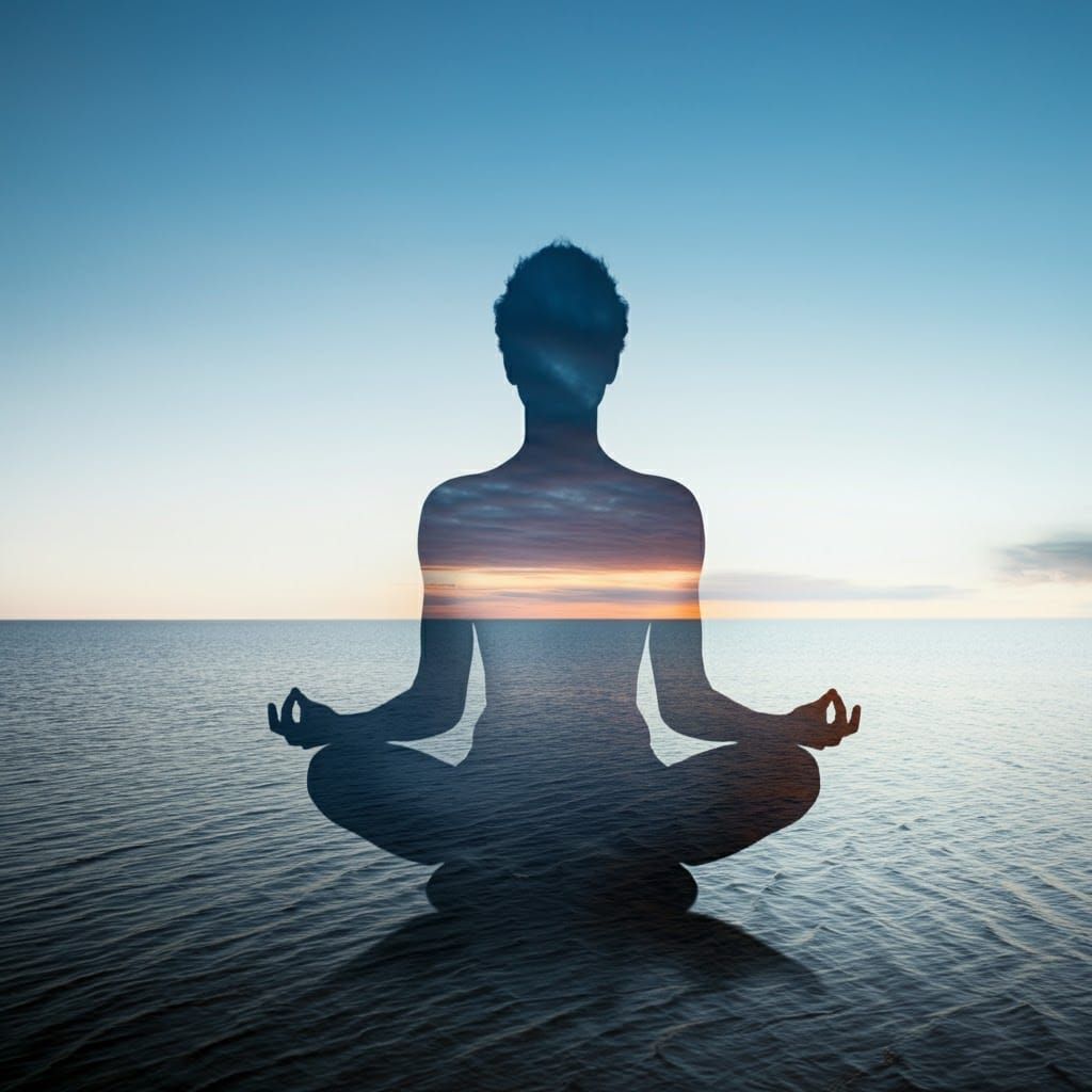 Meditative Silhouette Over Calm Ocean Scene