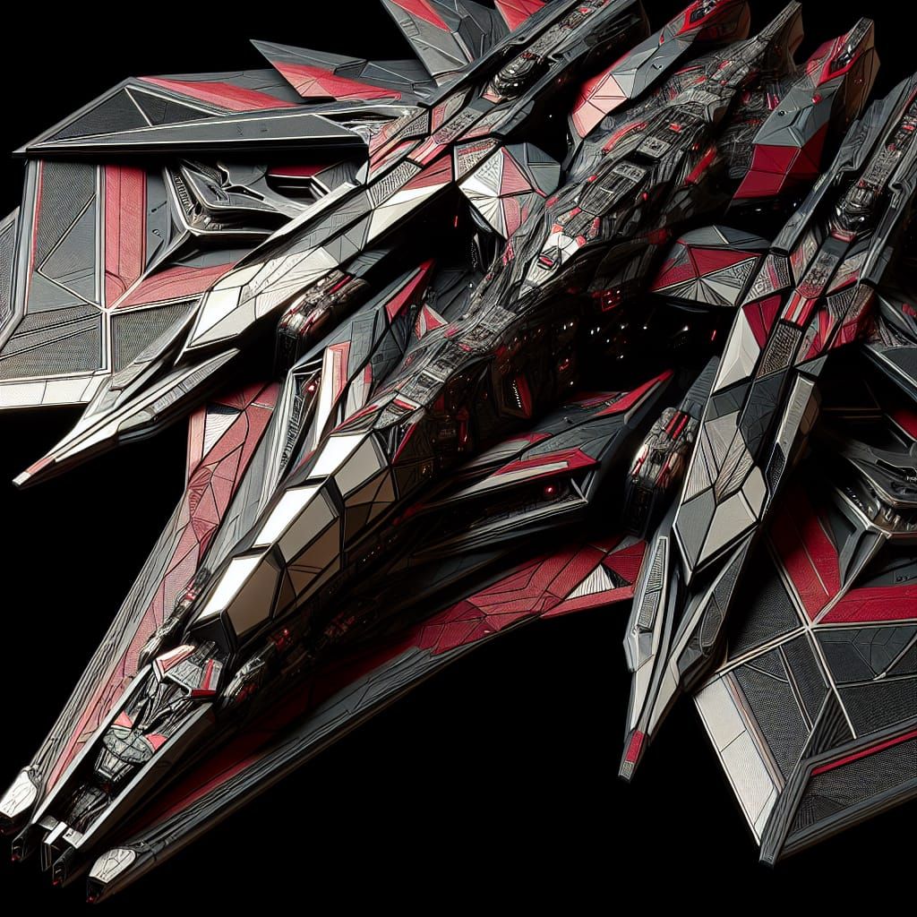Detailed Futuristic Space Vessel in Black and Red