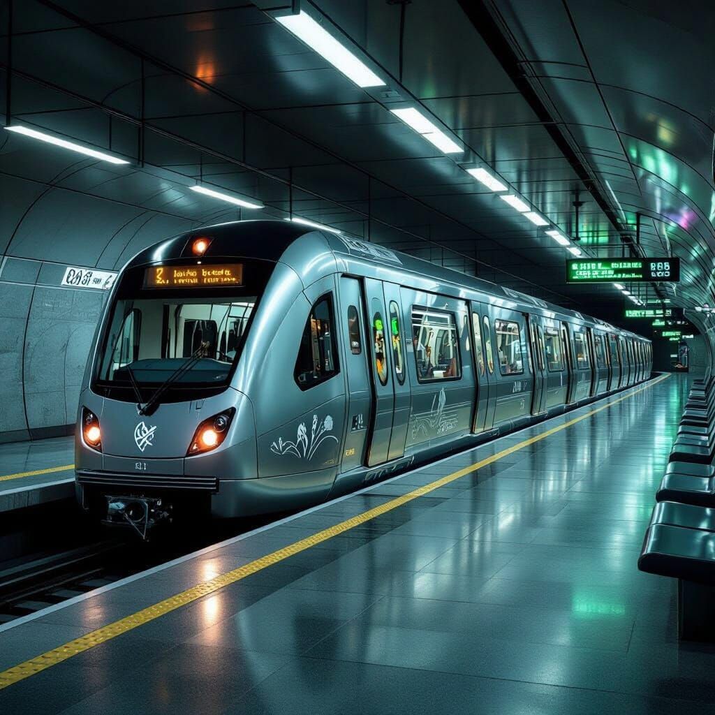 Futuristic Subway Car in Modern Underground Station