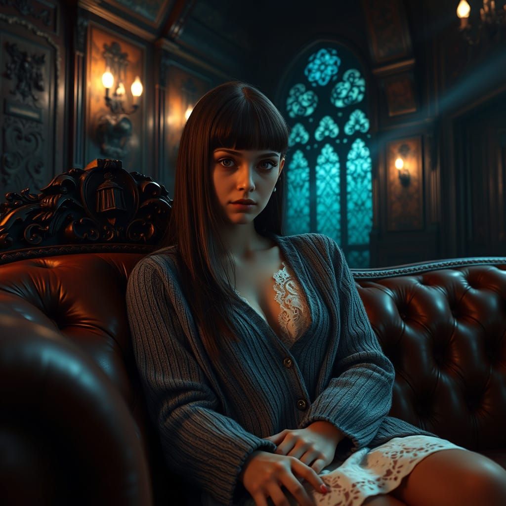 Mystical Young Woman in Lavish Mansion