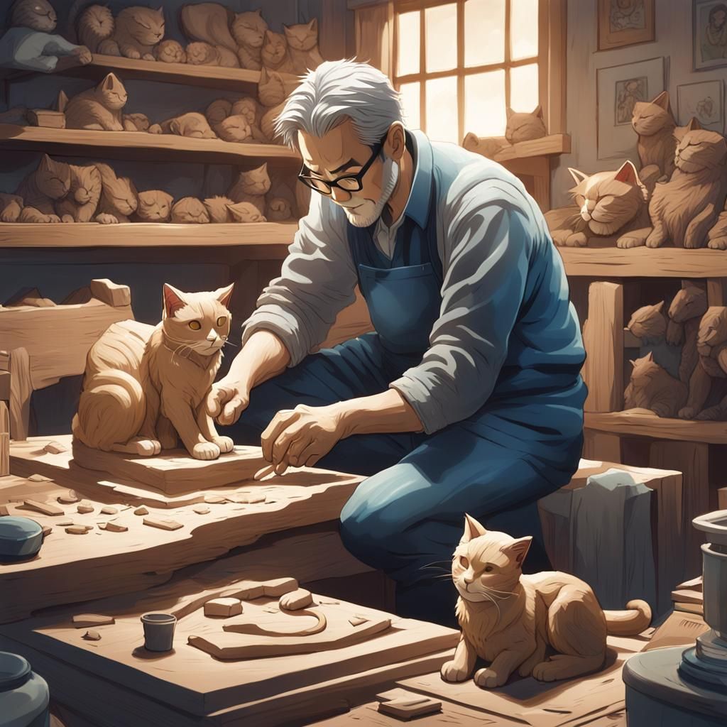 Lifelike Cat Sculpture in Anime Style
