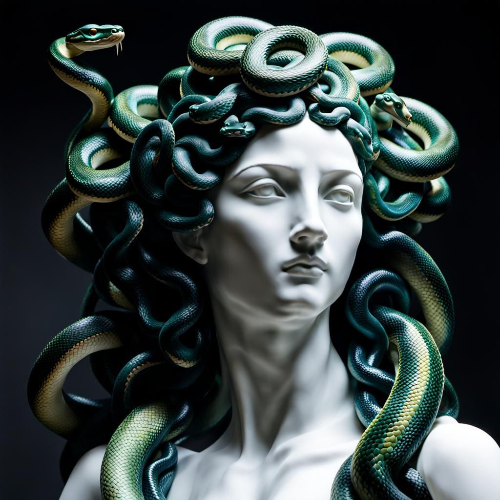 Striking Marble Medusa Statue with Iridescent Snakes