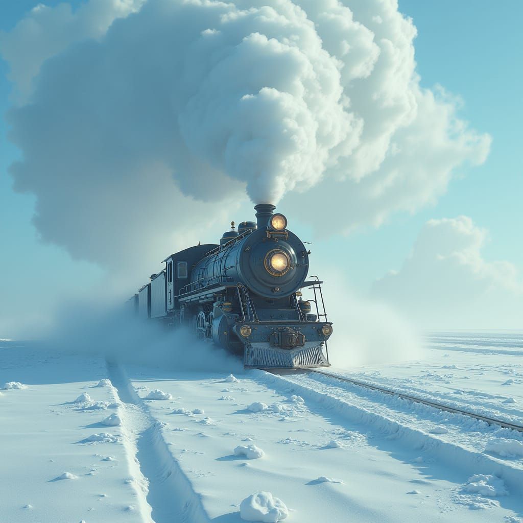 Steam Train Travels Through Arctic Desert Landscape