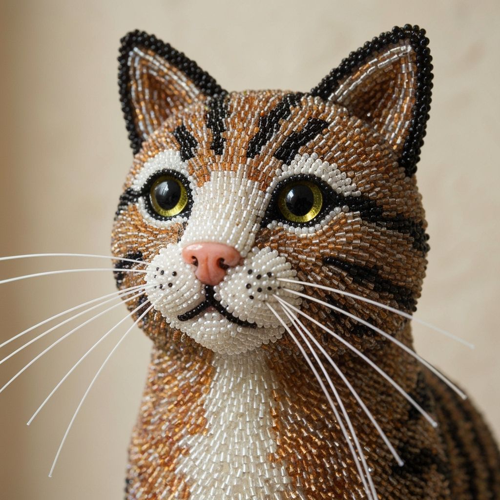 Detailed Cat Figurine Made from Colorful Beads