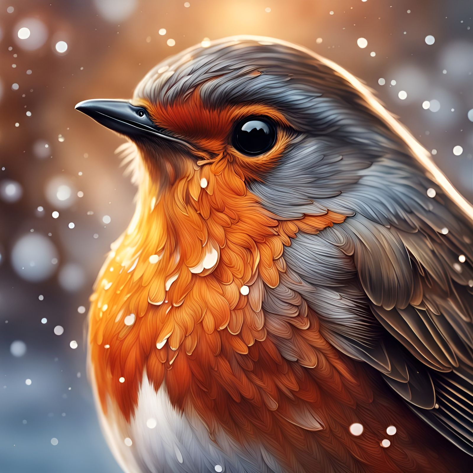 Hyperrealistic Christmas Robin Portrait in Splash Art