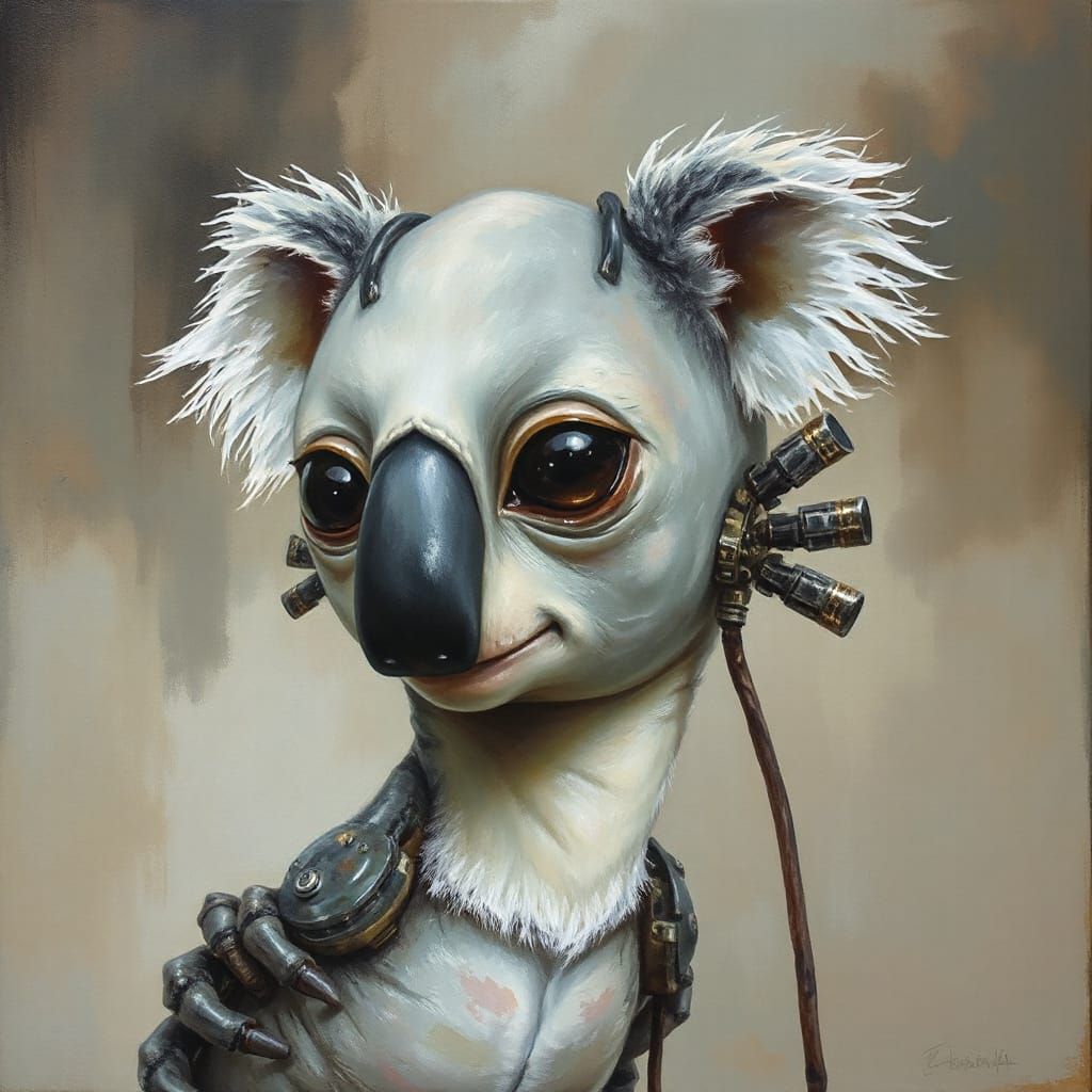 Whimsical Koala in a Dreamlike Alien Landscape