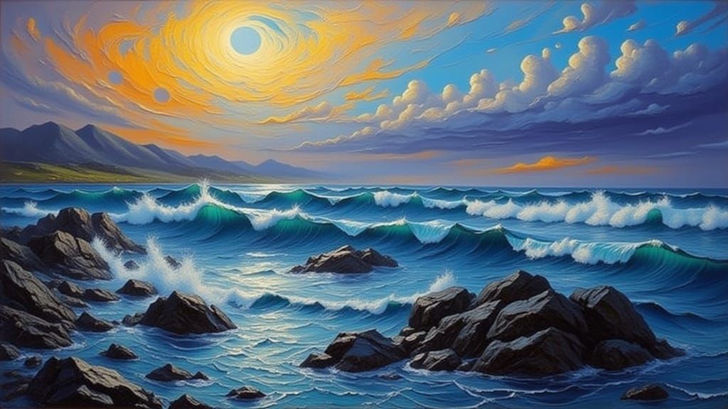 Impasto Seascape: Dynamic Ocean Art