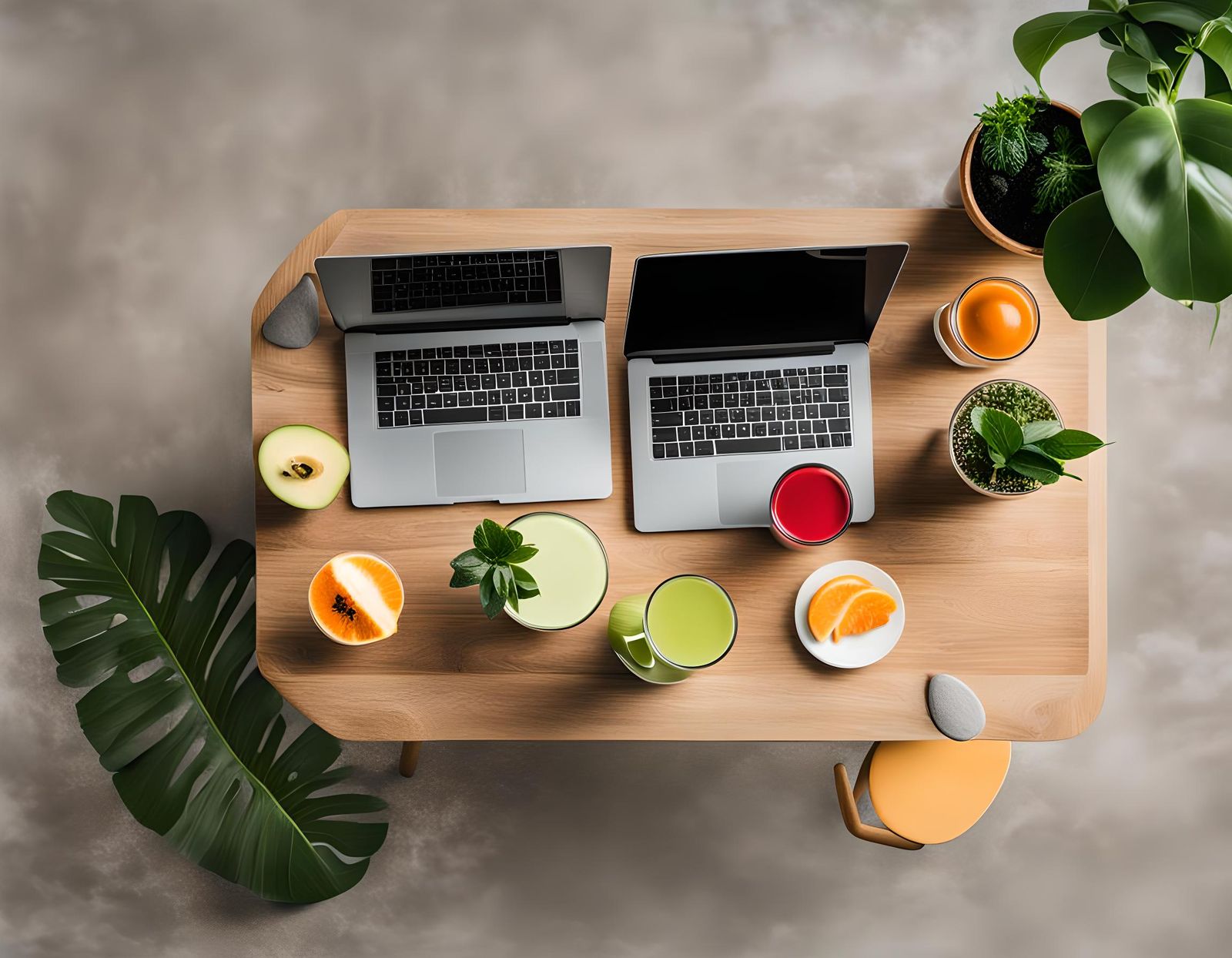 Minimalist Workspace with Laptop and Smoothie