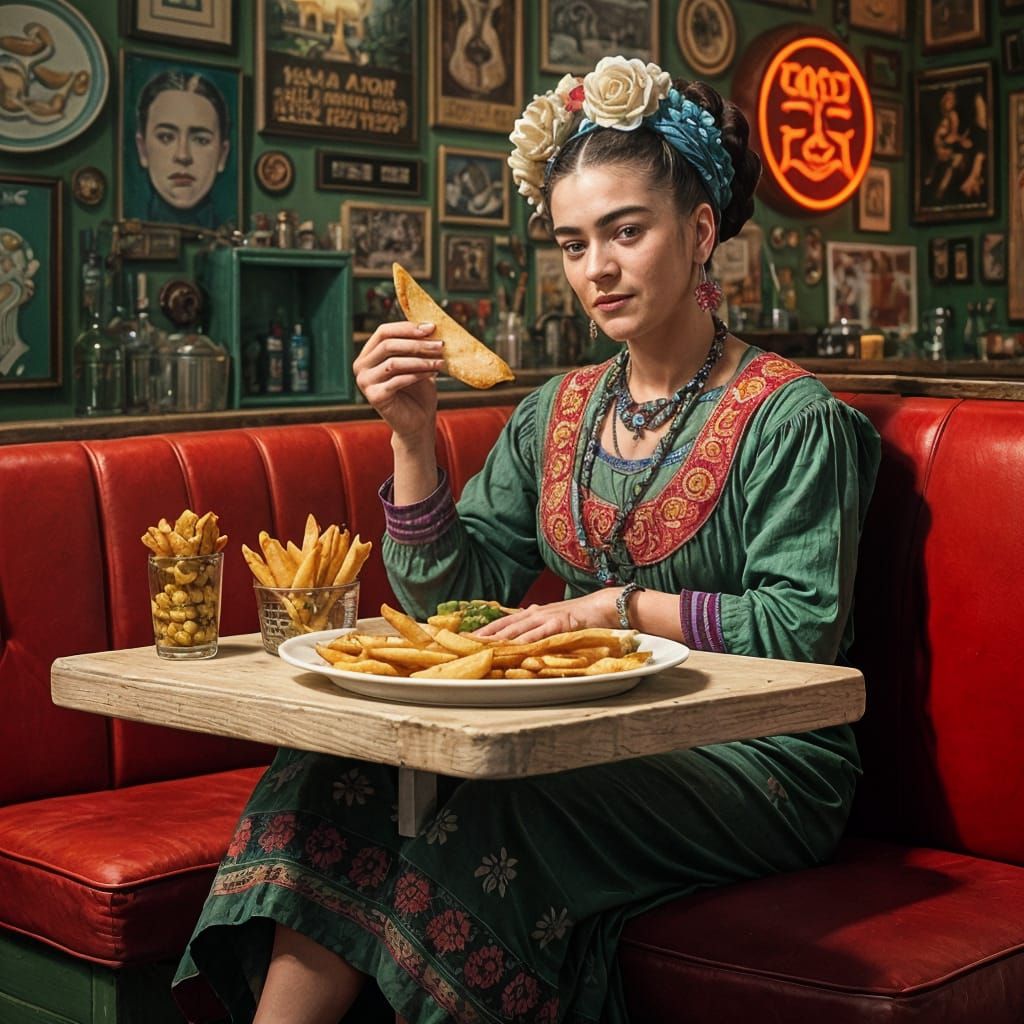 Frida Kahlo Savoring British Comfort Food