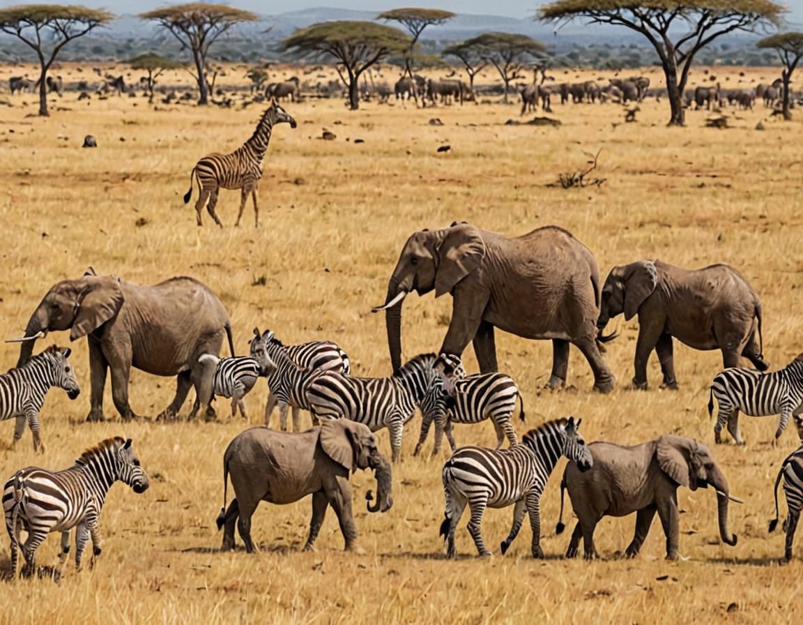 African Savanna Wildlife: Zebras, Lions, and Elephants