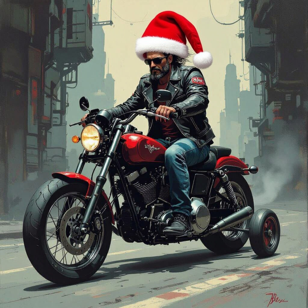 Hell's Angel Rider With Training Wheels and Santa Hat