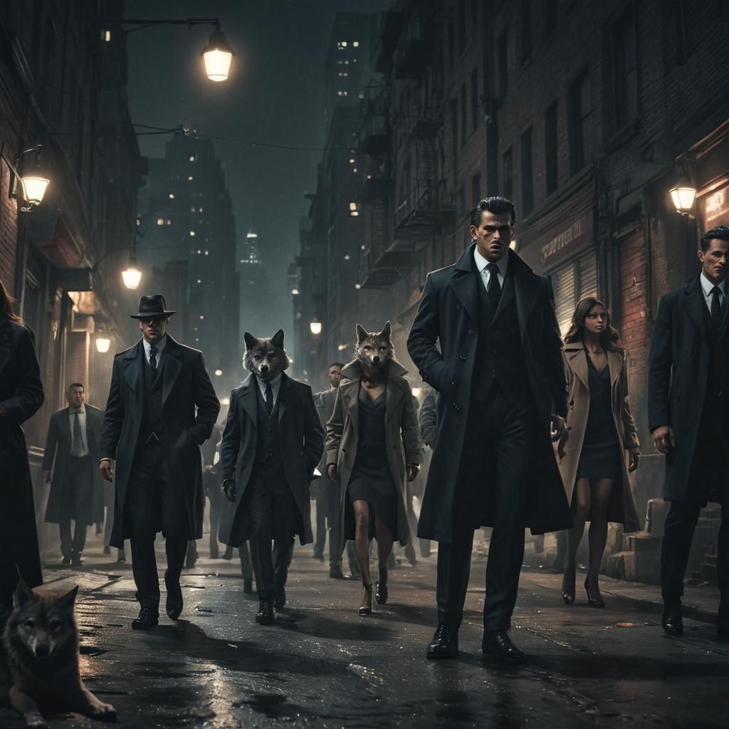 Mafia in Dark City Alley: Digital Fantasy Art