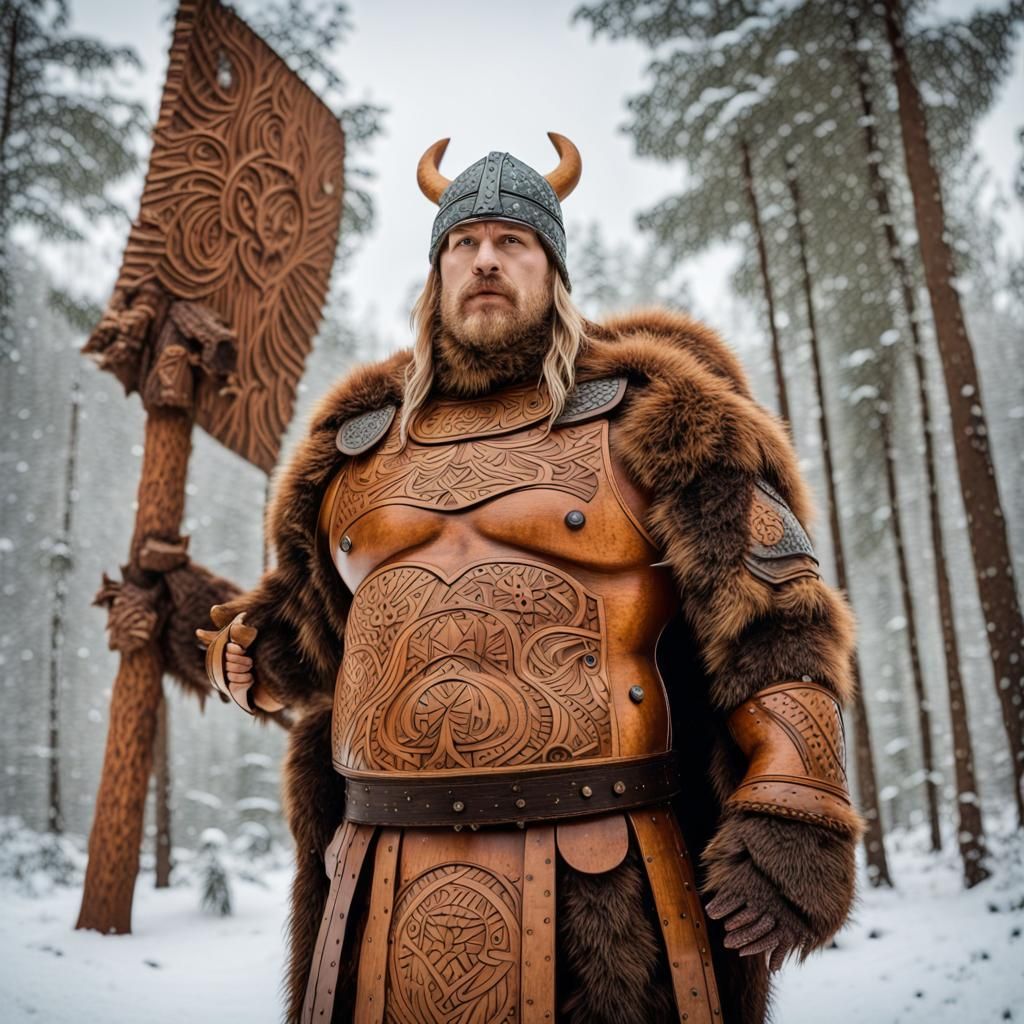 Viking Warrior and Bear in Nordic Folk Art Style