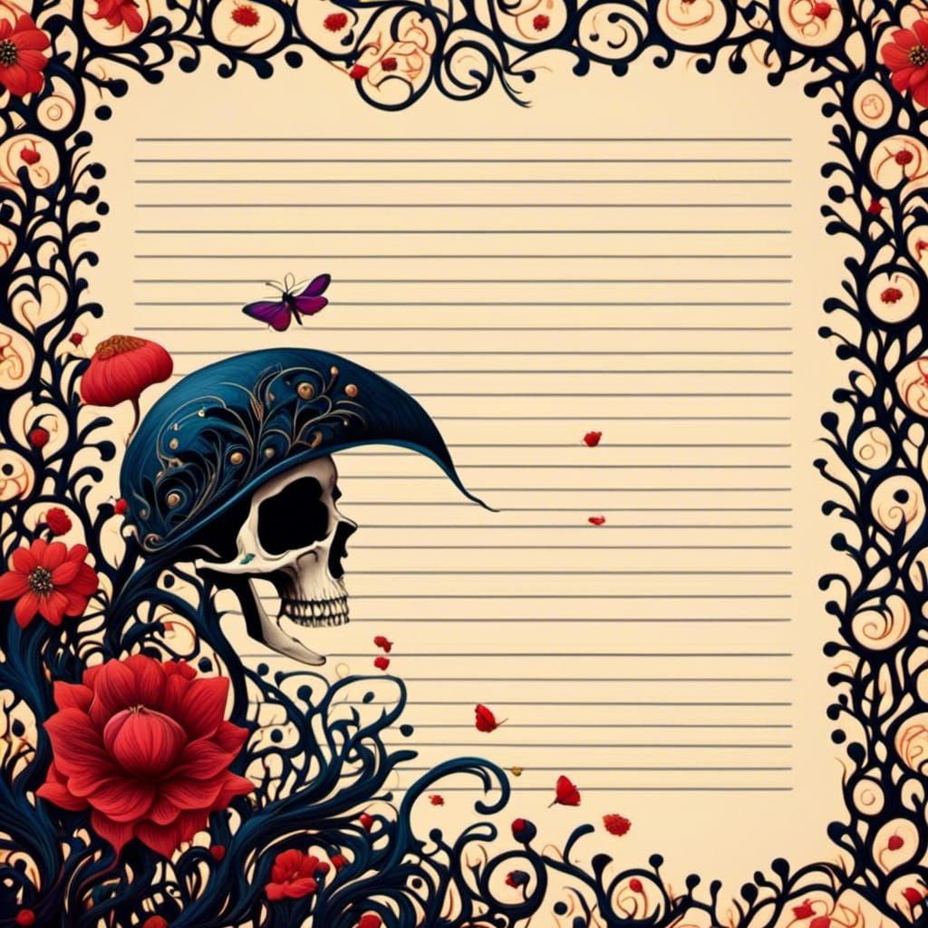 Gothic Notebook Page with Dark Whimsical Flowers