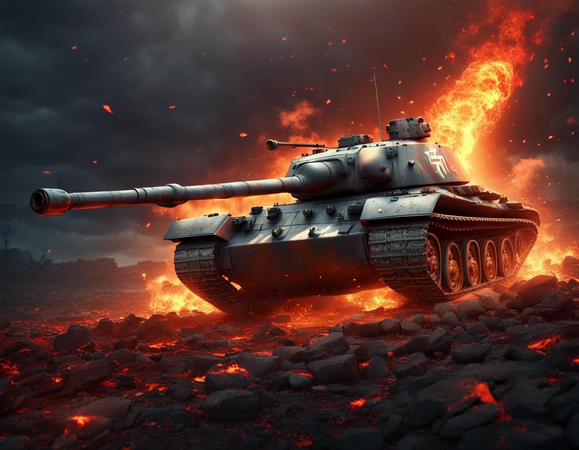 IS-7 Tank on Fire: Matte Painting in 8K