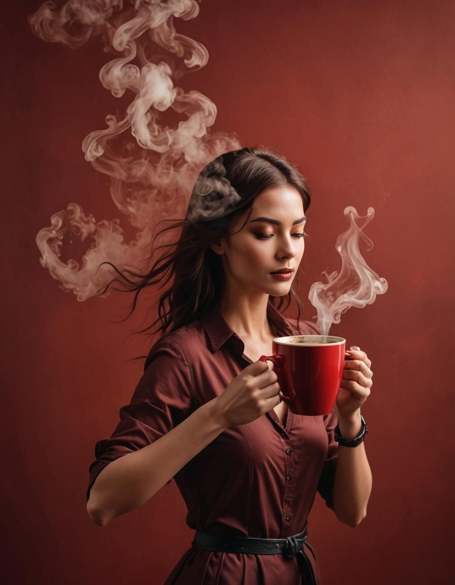 Steaming Coffee Cup with Dancing Girl