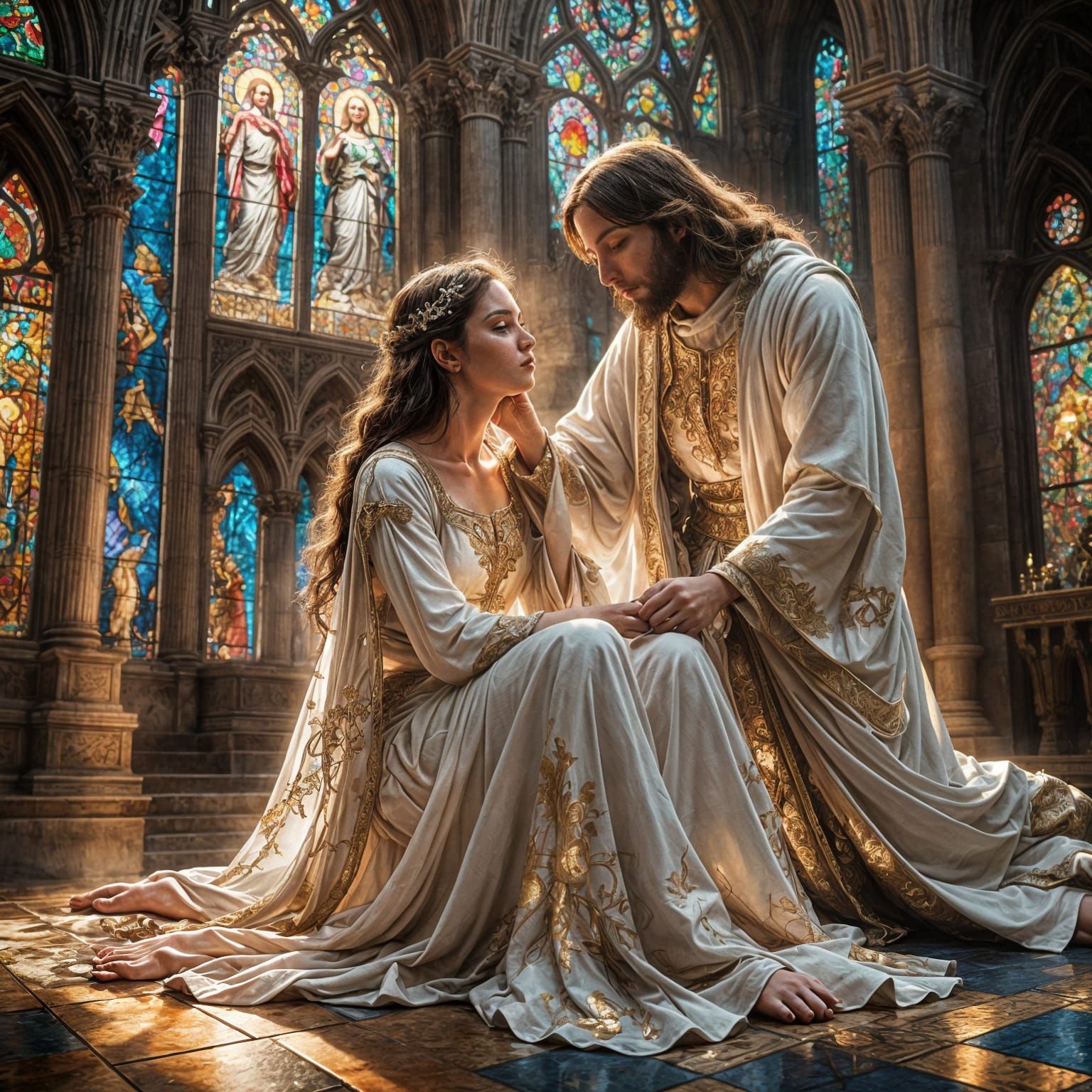 Woman Kissing Jesus's Feet: Detailed Matte Painting