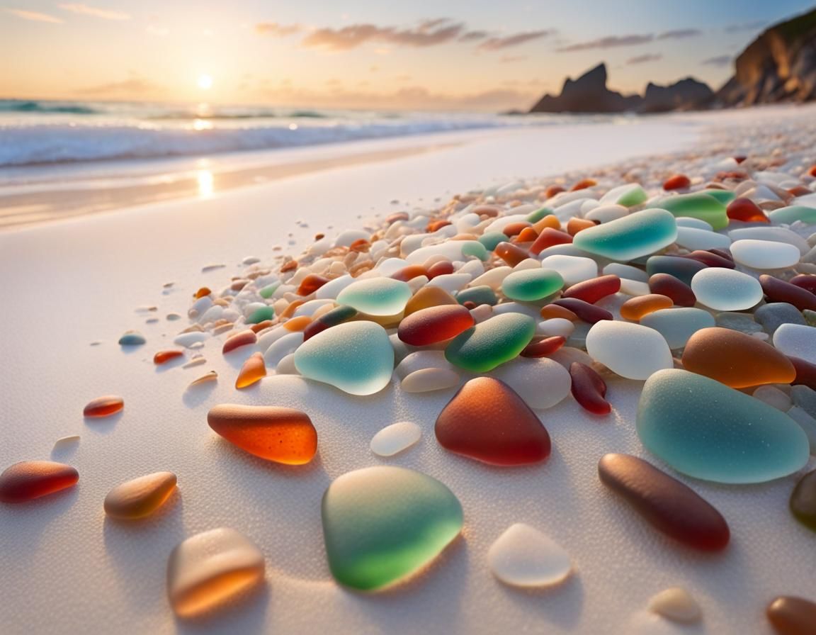 Seaglass Beach at Magic Hour with Volumetric Lighting