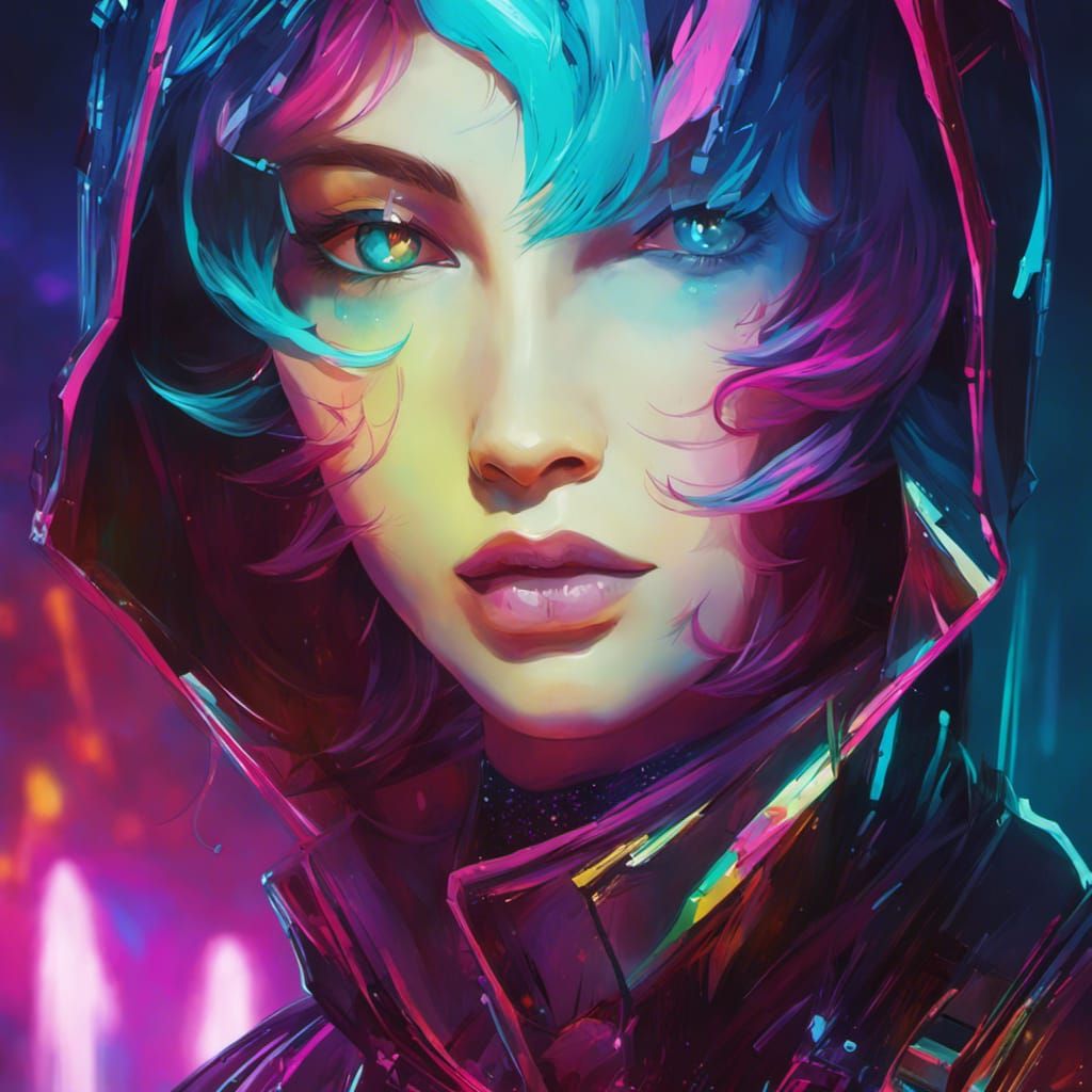 Crystalline Cyberpunk Concept Art with Glowing Outlines