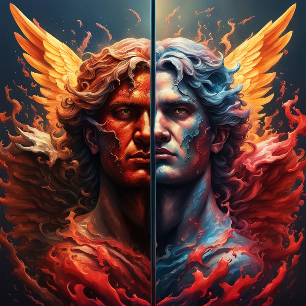 Angel and Devil (split image)