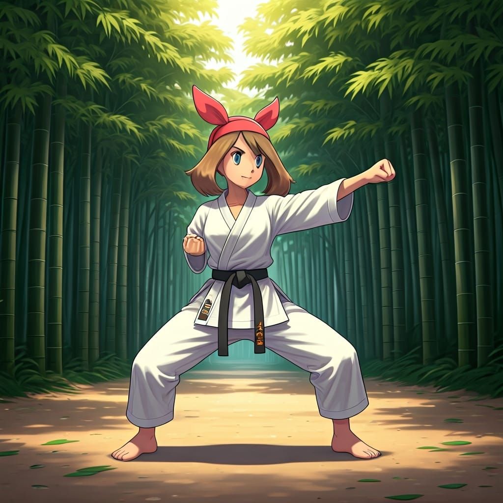 May from Pokémon Practicing Karate in Bamboo Forest
