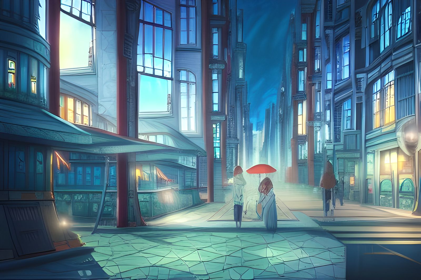 Vibrant Anime Cityscape Digital Painting